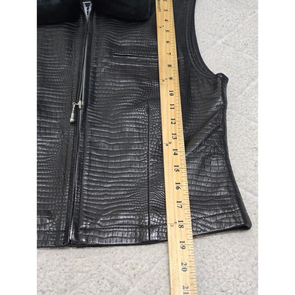 Saguaro Black Genuine Leather Crocodile Embossed Vest Faux Fur Collar‎ Small - Picture 7 of 11